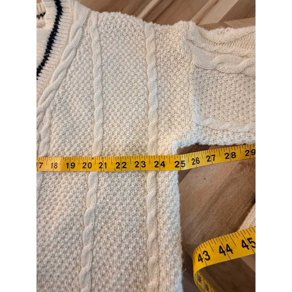 Cream/Black Fisherman Chunky Oversized Cable Knit Star Cardigan Sweater Women XS - Picture 6 of 7